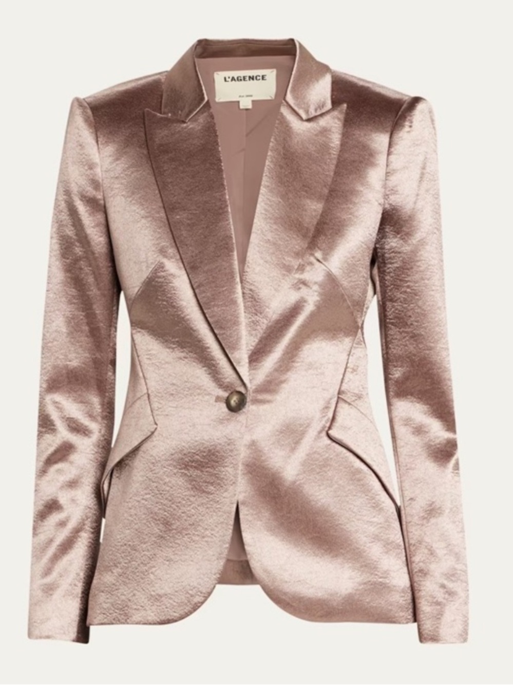 L'AGENCE Chamberlain Satin Single Breasted Metallic Blazer Sparrow 10 NWT $750